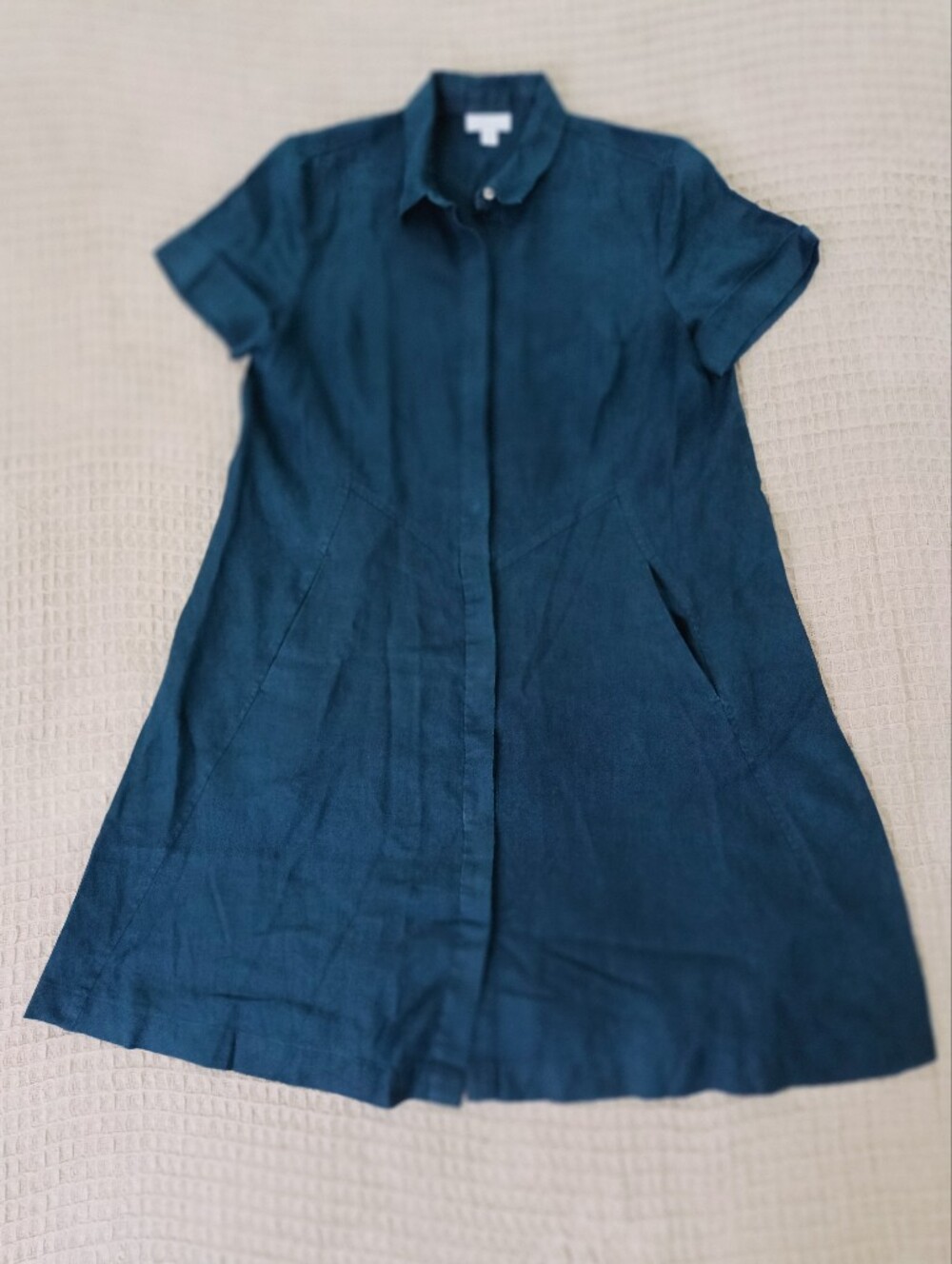 J.Jill Love Linen Shirt Dress Short Sleeve Pockets Size S Navy Blue - Picture 14 of 16